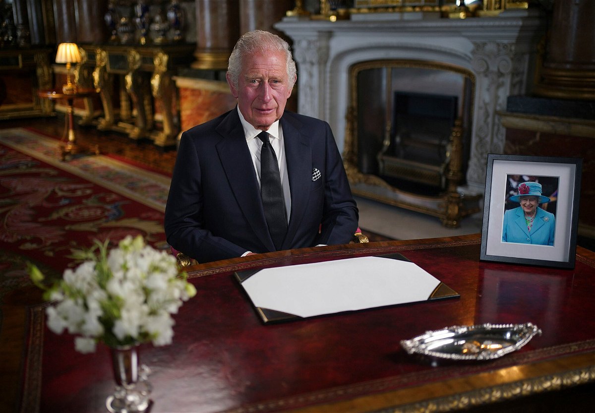 <i>Yui Mok/Pool/AP</i><br/>Britain's King Charles III delivers his address to the nation and the Commonwealth from Buckingham Palace in London