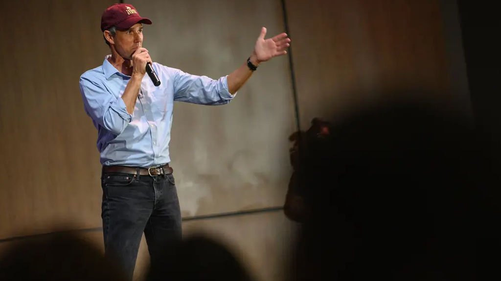 Texas gubernatorial candidate Beto O’Rourke speaks to a packed auditorium during a stop on his College Tour campaign at Texas State University on Oct. 5, 2022, in San Marcos.