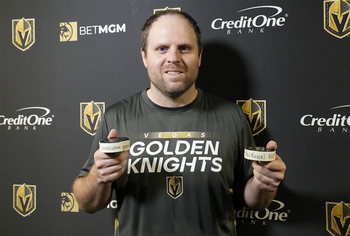 <i>Thearon W. Henderson/Getty Images North America/Getty Images</i><br/>Vegas Golden Knights star Phil Kessel has broken the National Hockey League (NHL) 'ironman' record after he played his 990th consecutive game on October 25. Kessel is pictured here posing with the pucks from the game.