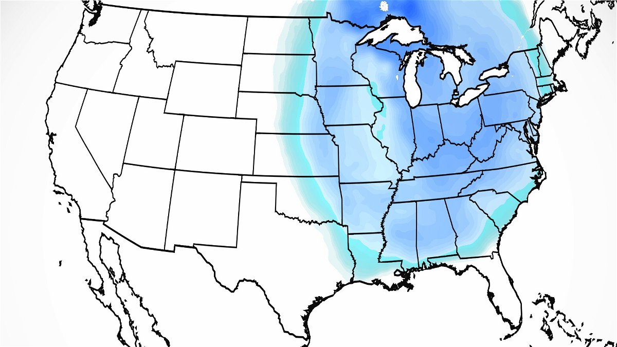 Cold air aloft will dip far south and east across the US this week