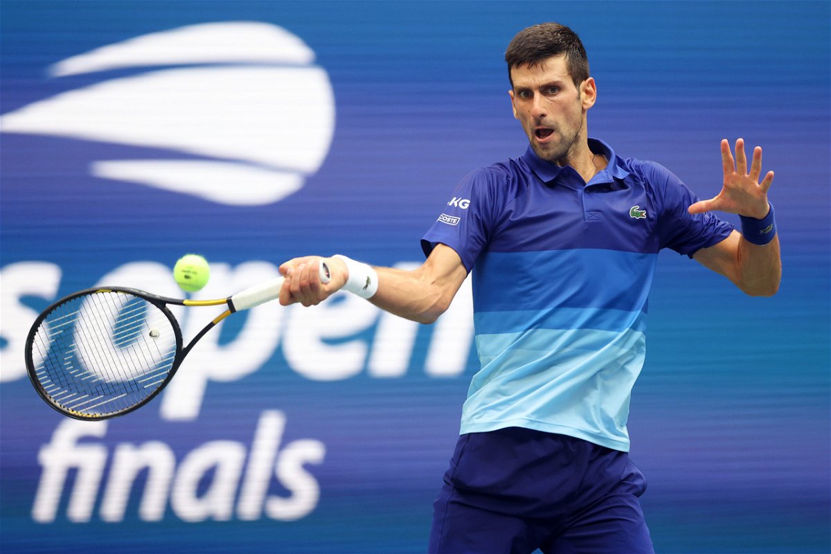 <i>Matthew Stockman/Getty Images</i><br/>Novak Djokovic of Serbia returns the ball against Daniil Medvedev of Russia during their Men's Singles final match on Day Fourteen of the 2021 US Open at the USTA Billie Jean King National Tennis Center on September 12