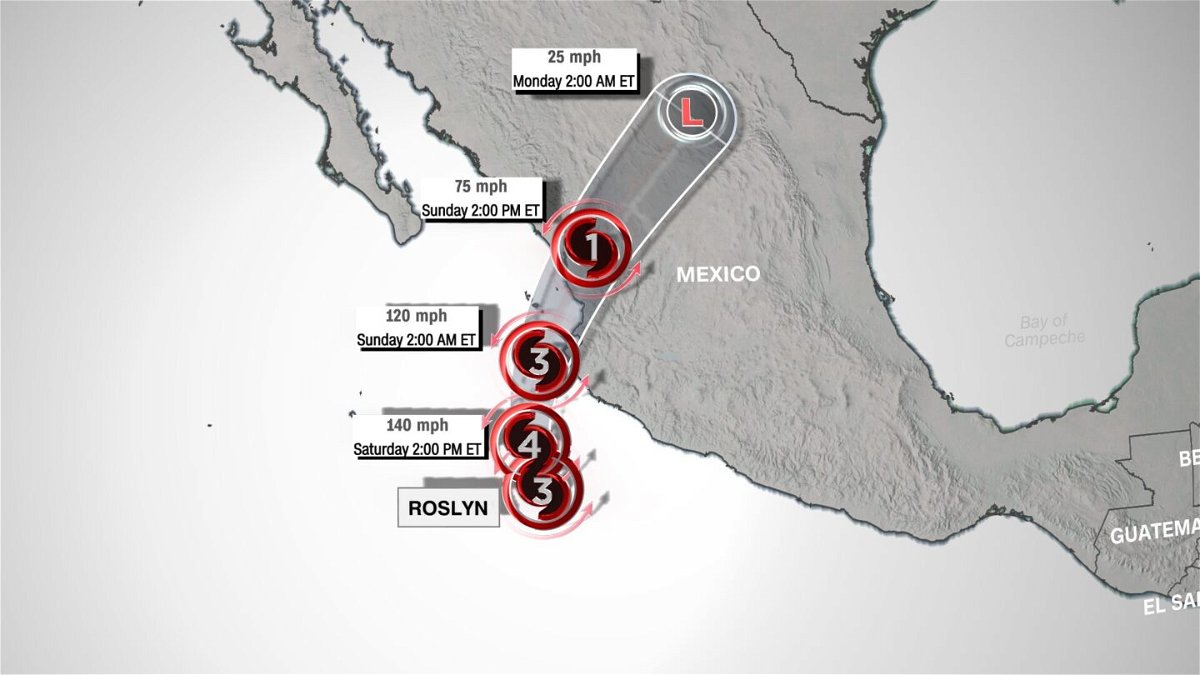 <i>CNN Weather</i><br/>Hurricane Roslyn heads toward Mexico and could strengthen to a Category 4 before landfall this weekend