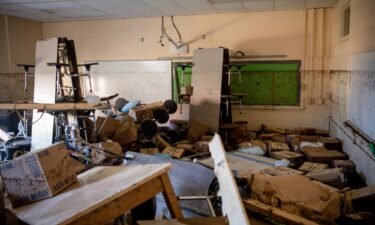 A photo of Waverly Elementary shows how far the water rose inside the school during flooding in August 2021.