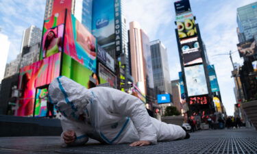 The artist donned 27 hazmat suits for his performance.