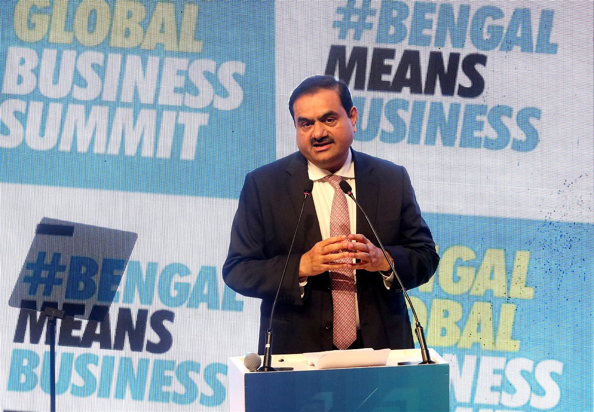 <i>Rupak De Chowdhuri/Reuters</i><br/>Billionaire Gautam Adani addresses delegates during the Bengal Global Business Summit in Kolkata