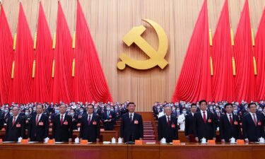 Xi Jinping and China's top Communist Party leaders attend the closing session of the 20th National Congress of the Communist Party in Beijing on October 22.