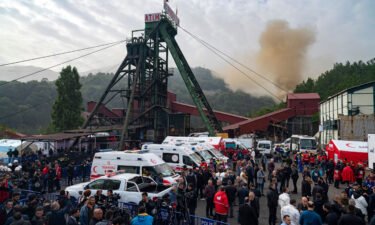 People gather outside a coal mine after an explosion in Amasra