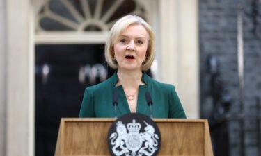 Liz Truss delivers a speech on her last day in office as British Prime Minister