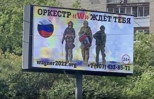 A Wagner recruitment billboard in Russia