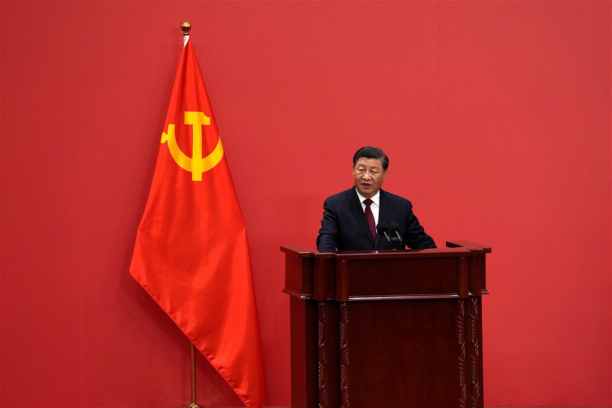 <i>Ng Han Guan/AP</i><br/>Chinese President Xi Jinping speaks at an event to introduce new members of the Politburo Standing Committee at the Great Hall of the People in Beijing