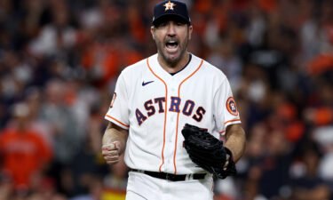 Justin Verlander celebrates during the Houston Astros' Game 1 win against the New York Yankees.