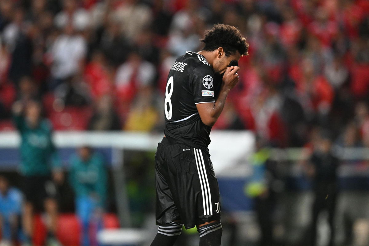 <i>PATRICIA DE MELO MOREIRA/AFP/AFP via Getty Images</i><br/>Juventus crashes out of Champions League to compound season's woeful start. Juventus midfielder Weston McKennie reacts following the defeat to Benfica.