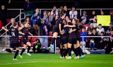 Sophia Smith #9 of the Portland Thorns FC celebrates her goal in the first half against the Kansas City Current. The Portland Thorns defeated the Kansas City Current to win the 2022 National Women's Soccer League championship on October 29.