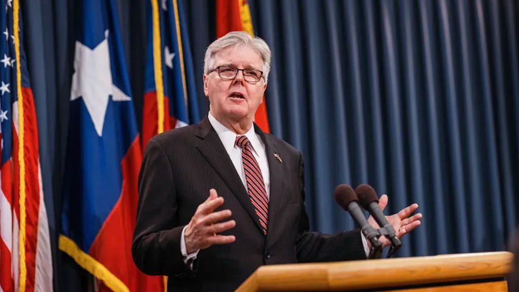 Lt. Gov. Dan Patrick speaks to reporters at a press conference at the state Capitol on Feb. 18, 2022. He was elected to a third term Tuesday night.