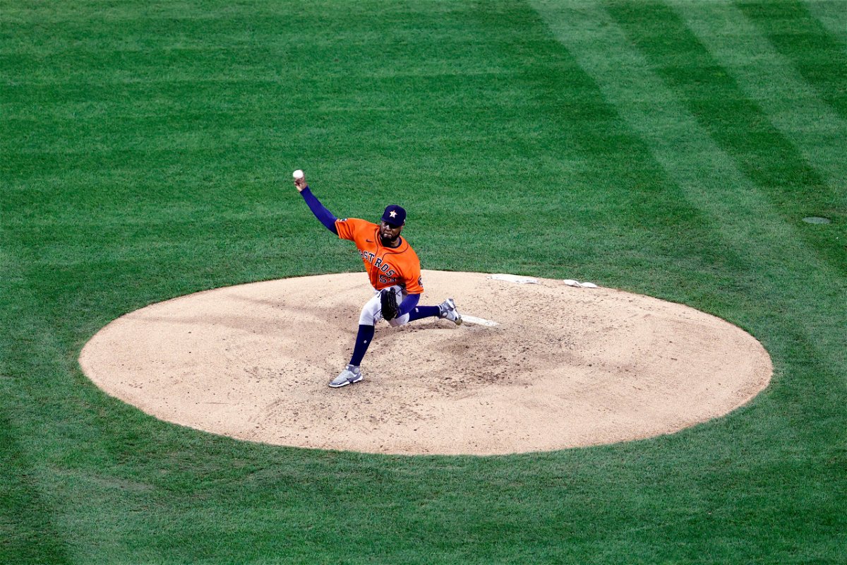 <i>Steve Boyle/MLB Photos/Getty Images</i><br/>Cristian Javier #53 of the Houston Astros pitches during Game 4 of the 2022 World Series between the Houston Astros and the Philadelphia Phillies on Wednesday