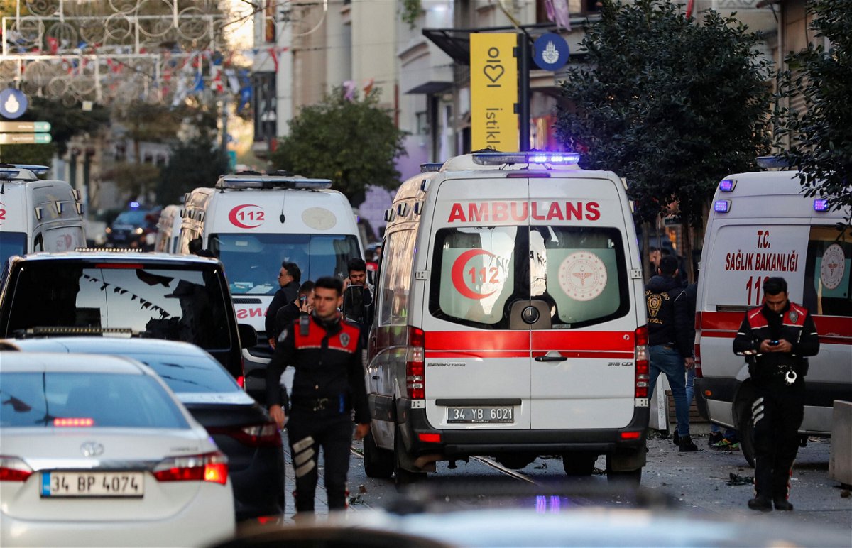 <i>Kemal Aslan/Reuters</i><br/>Ambulances arrive near the scene following an explosion in central Istanbul's Taksim area