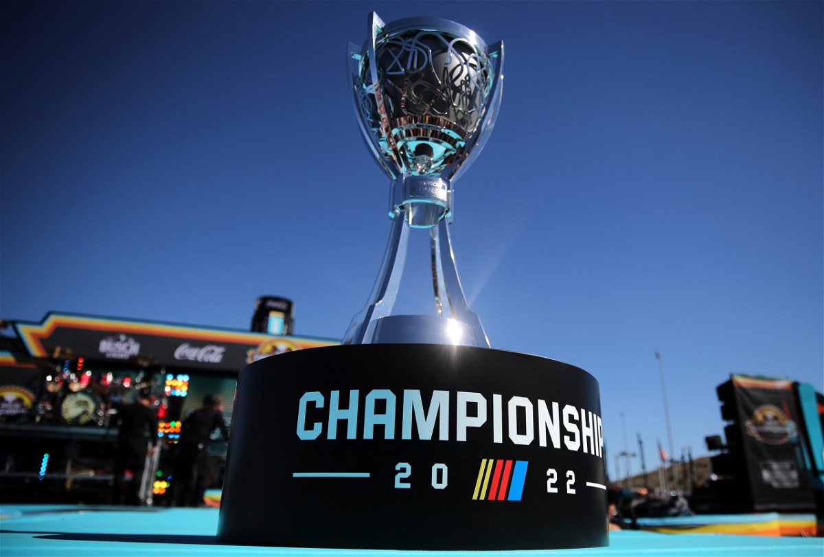 <i>Meg Oliphant/Getty Images</i><br/>The Bill France NASCAR Cup Series Championship trophy is pictured here onstage prior to the NASCAR championship in Avondale