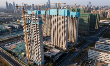 An aerial photo shows a commercial residential building under construction in Nanjing