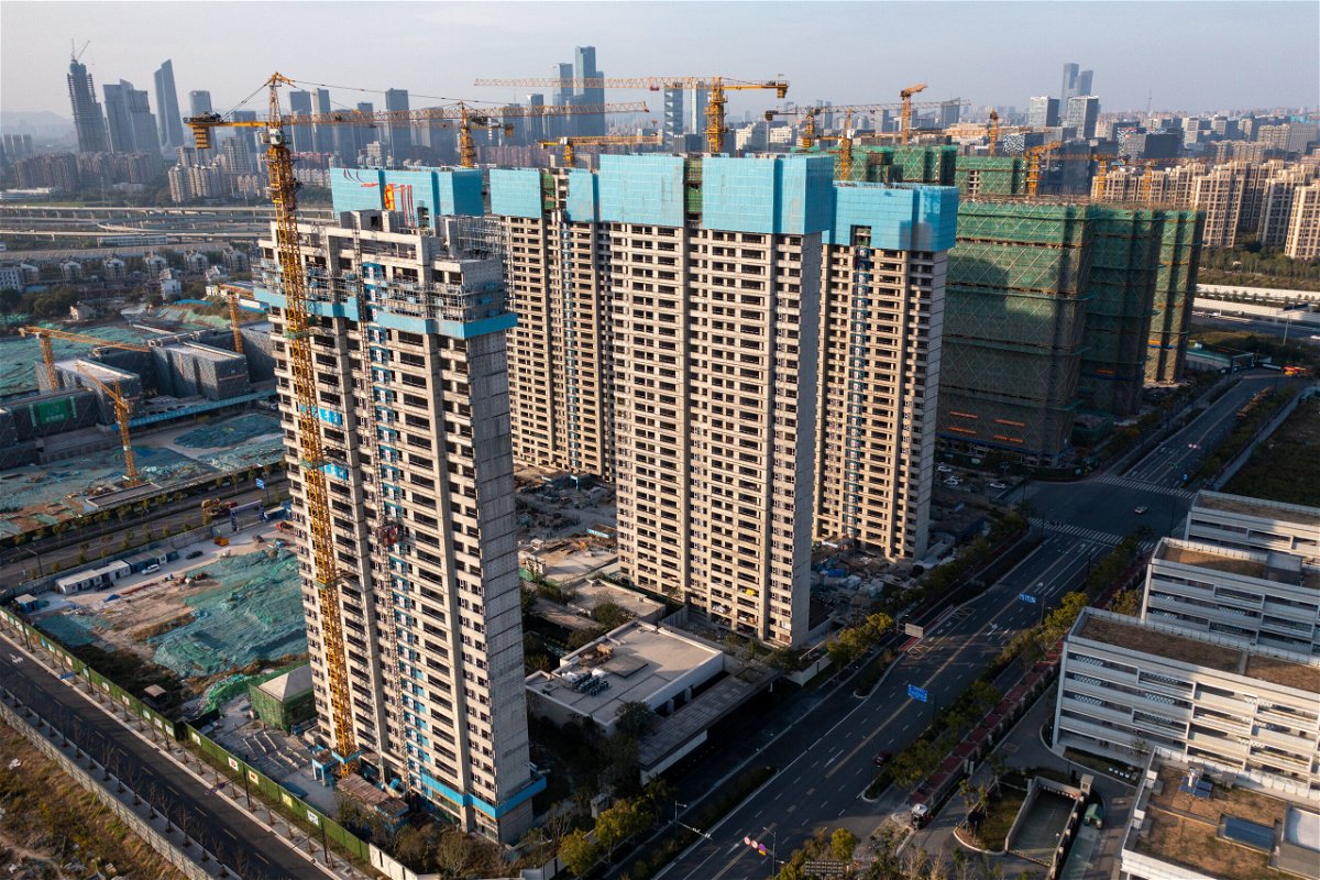 <i>CFOTO/Future Publishing/Getty Images</i><br/>An aerial photo shows a commercial residential building under construction in Nanjing