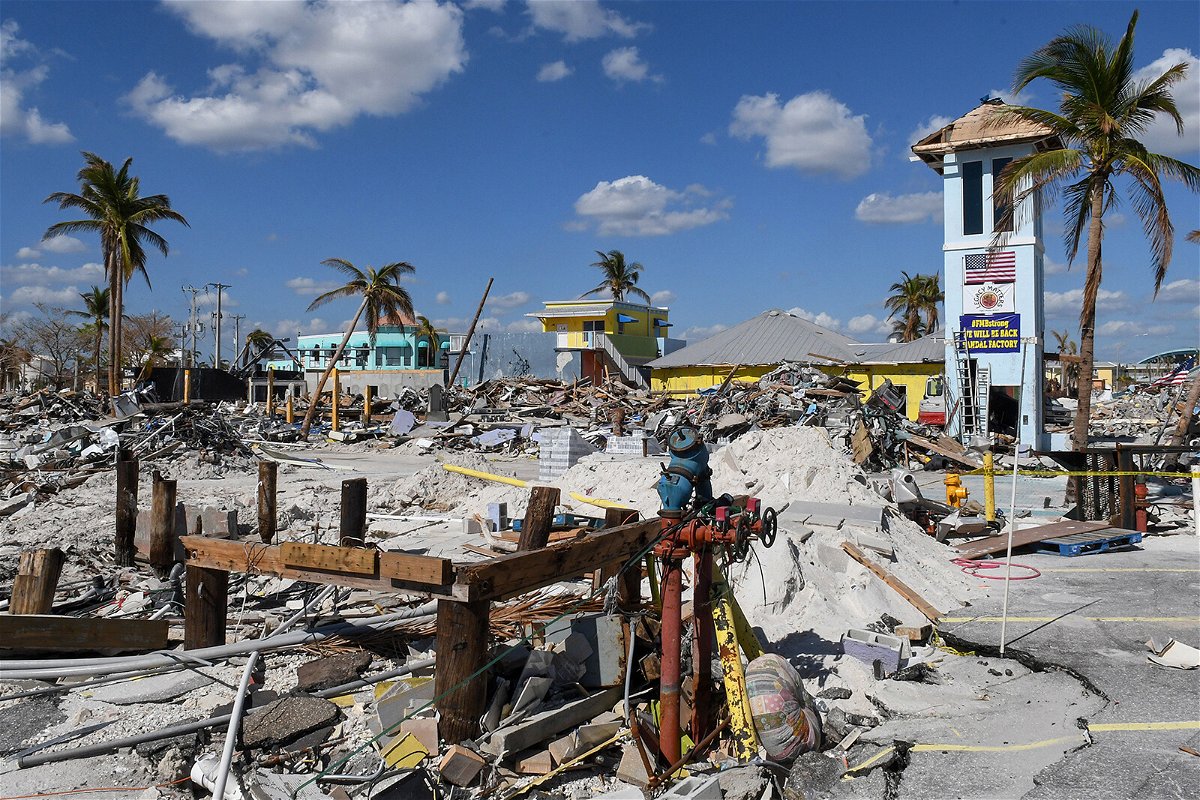 The heavily damaged area near the pier in Fort Myers Beach