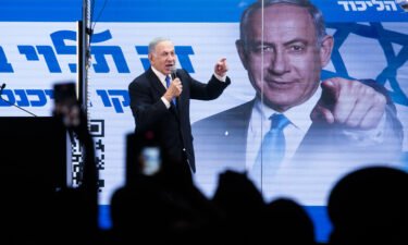 Benjamin Netanyahu speaks to supporters during a campaign event on October 29 in Bnei Brak