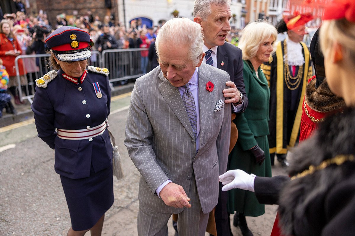The King avoided ending up in a sticky situation while on walkabout in York on November 9.