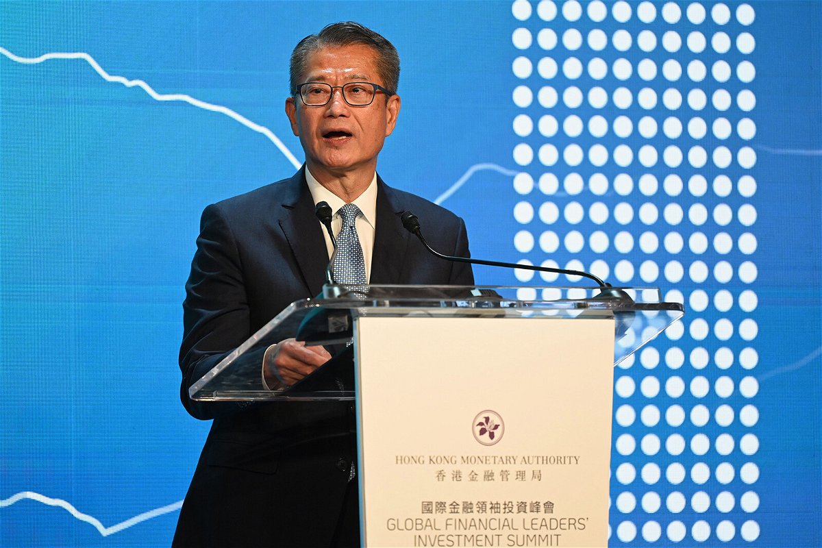 <i>Peter Parks/AFP/Getty Images</i><br/>Hong Kong's Financial Secretary Paul Chan makes a speech at the Global Financial Leaders Investment Summit in Hong Kong on November 2.