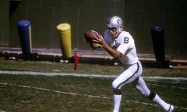Punter Ray Guy of the Oakland Raiders in action punting circa mid 1970's during an NFL football game. Guy has died at the age of 72