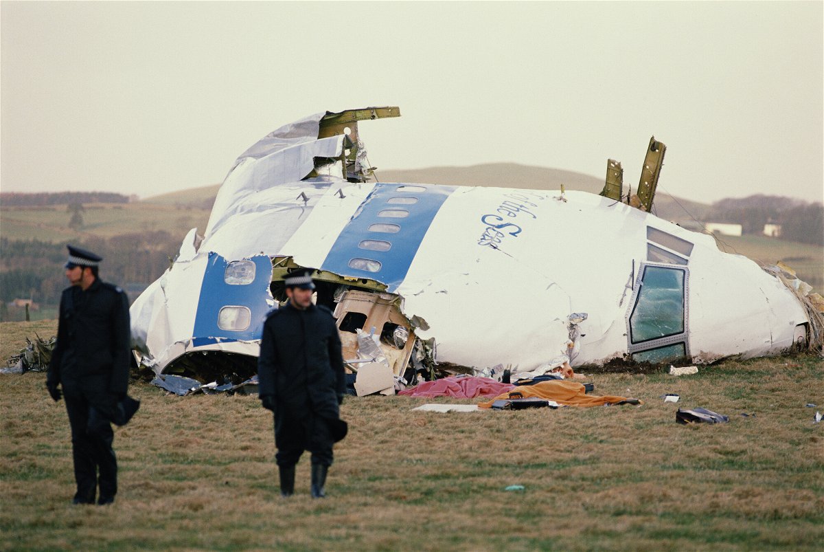 Some of the wreckage of Pan Am Flight 103 is pictured after it crashed in the town of Lockerbie in Scotland