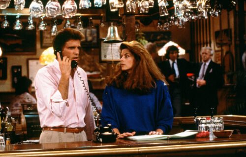 Ted Danson (left) and Kirstie Alley are pictured here in 'Cheers.'