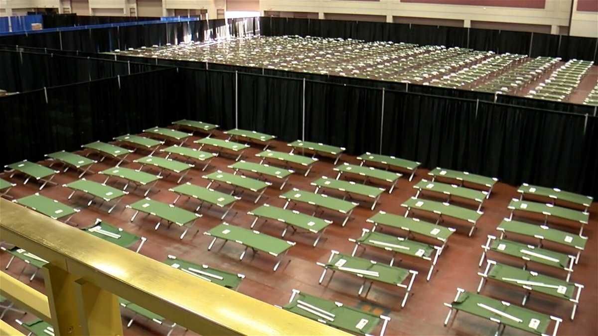 Cots setup in the El Paso Convention Center in December