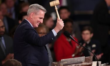 Kevin McCarthy celebrates with the gavel after being elected House speaker on January 7.