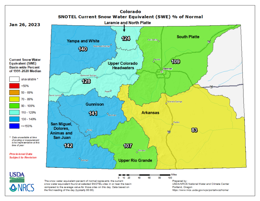 Snow water equivalent compared to normal