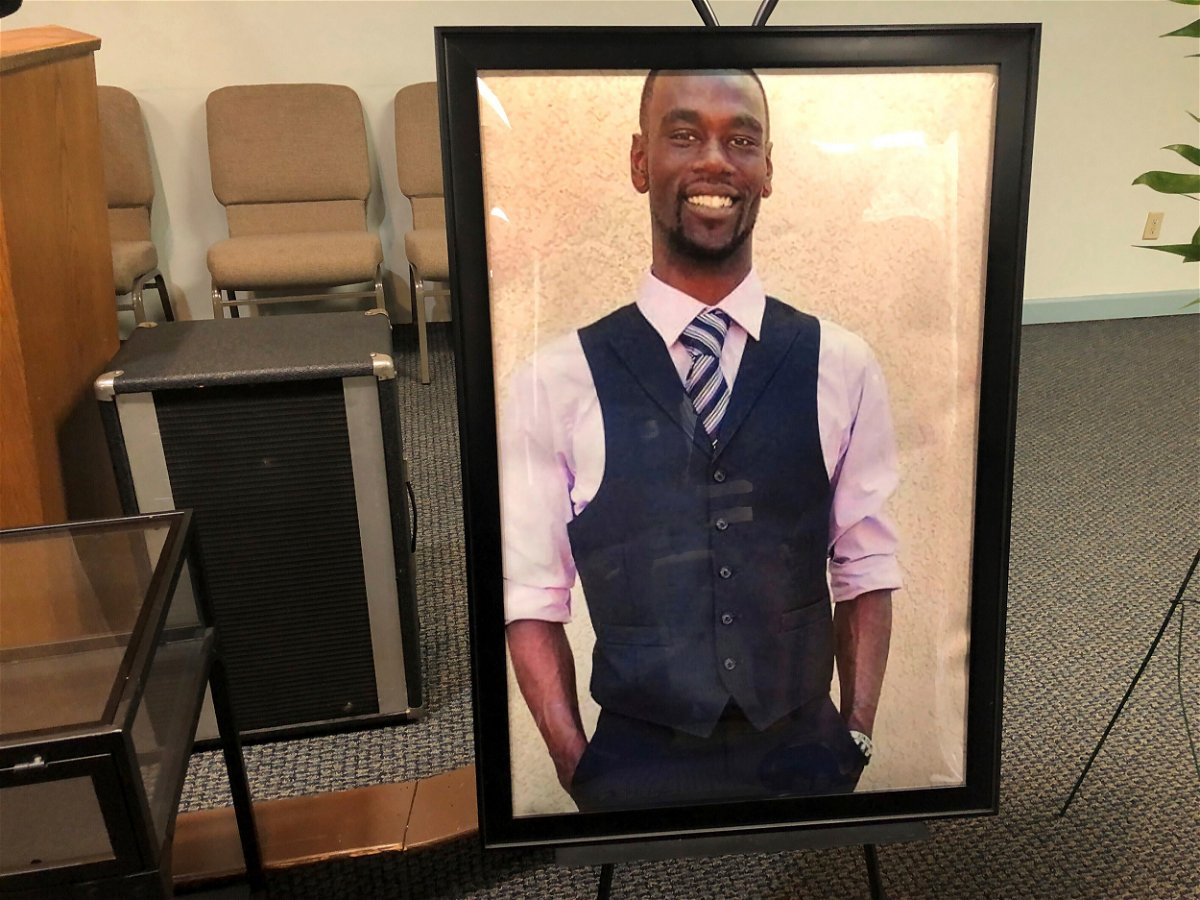 <i>Adrian Sainz/AP</i><br/>A portrait of Tyre Nichols is displayed at a memorial service for him on January 17 in Memphis