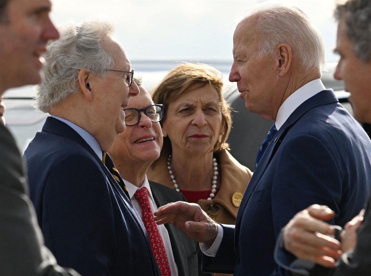 <i>Jim Watson/AFP/Getty Images</i><br/>President Joe Biden (2nd R) greets US Senate Minority Leader Mitch McConnell (2nd L)