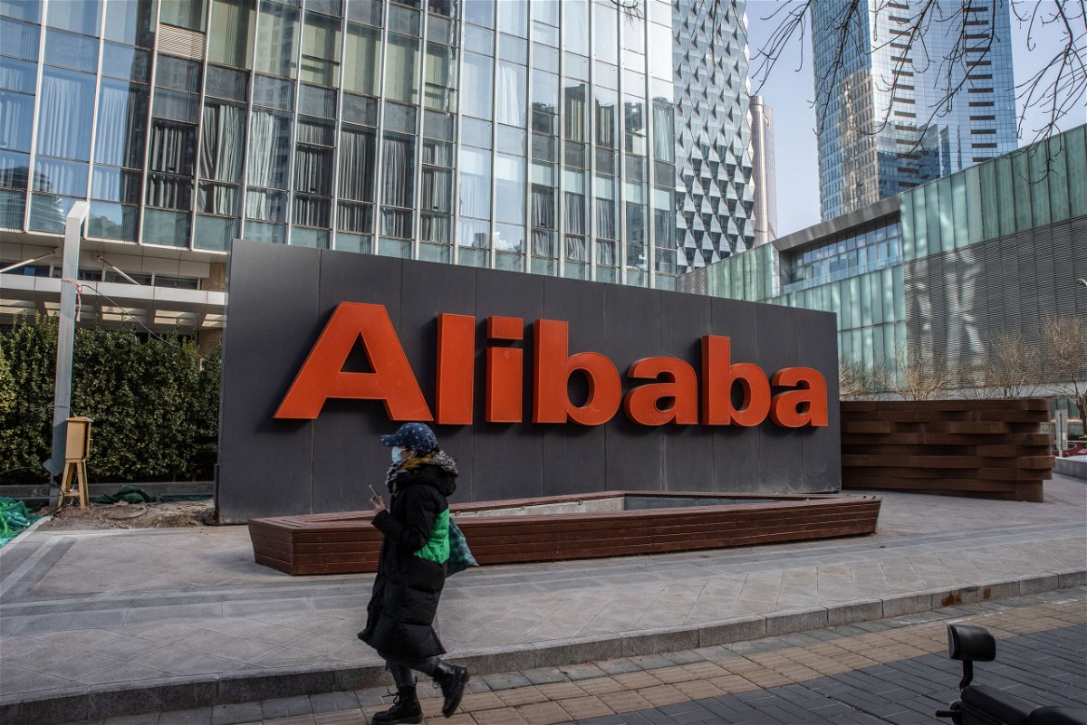 Signage at the Alibaba Group Holding Ltd. offices is pictured here in Beijing