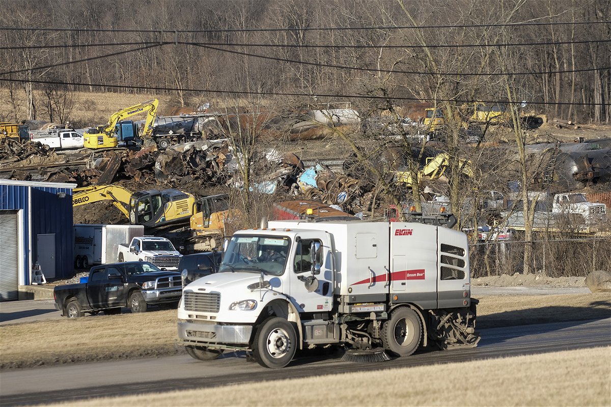 Work crews and contractors remove and dispose of wreckage from a Norfolk Southern train derailment in East Palestine, Ohio, US, on Monday, Feb. 20, 2023. Under a formal order issued by the Environmental Protection Agency, Norfolk Southern Corp. will be required to conduct cleanup operations in accordance to an EPA work plan, and pay for the remediation costs. Photographer: Matthew Hatcher/Bloomberg via Getty Images