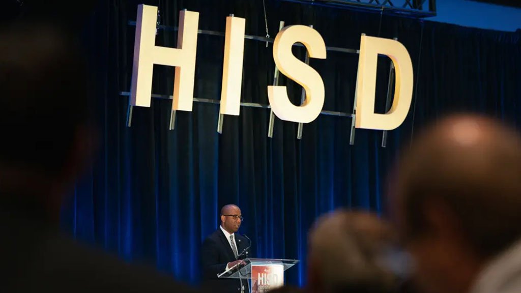 Millard House II, superintendent of the Houston Independent School District, delivers the HISD State of the Schools Address in Houston on March 3, 2023. The Texas Education Agency will replace House and the district's school board as part of a state takeover.