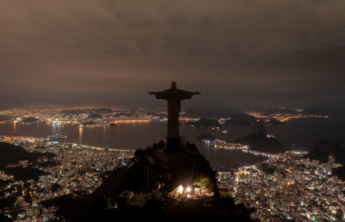 The statue of Christ the Redeemer is seen after being plunged into darkness for Earth Hour on March 26 in Rio de Janeiro