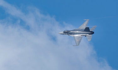 A Belgian F-16 jet fighter takes part in the NATO Air Nuclear drill "Steadfast Noon" on October 18