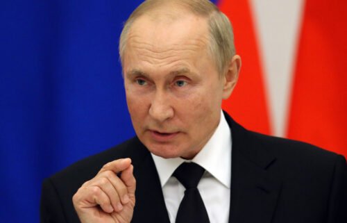Vladimir Putin speaks during a press conference at the Kremlin in Moscow