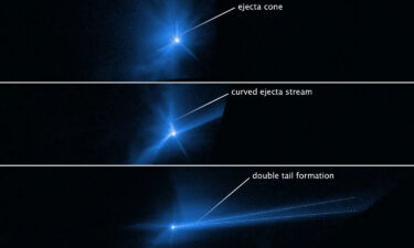 The Hubble Space Telescope watched debris blast into space and eventually twist into a tail behind the asteroid.