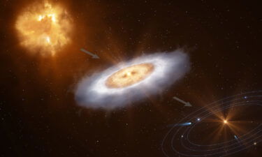 A diagram illustrates how a cloud of gas collapses to form a star with a disk around it. Then