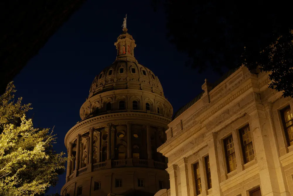 The Texas Capitol just after sunset in 2021.