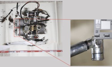 The location of spark plug caps on a Mado MD-550 engine is shown. CAR researchers found Mado's markings on the spark plug caps.