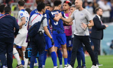 Berhalter speaks with Josh Sargent after the 0-0 draw between the US and England at the 2022 Qatar World Cup.