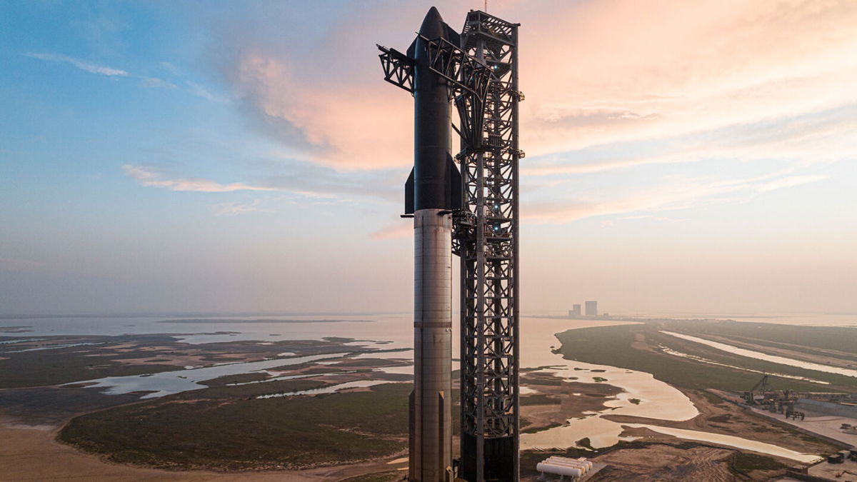 <i>SpaceX</i><br/>The Starship rocket sits on the SpaceX Starbase in Boca Chica