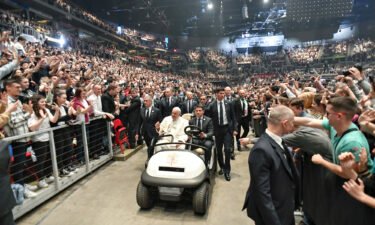 Pope Francis meets with young people at the Papp László Sport Arena on April 29