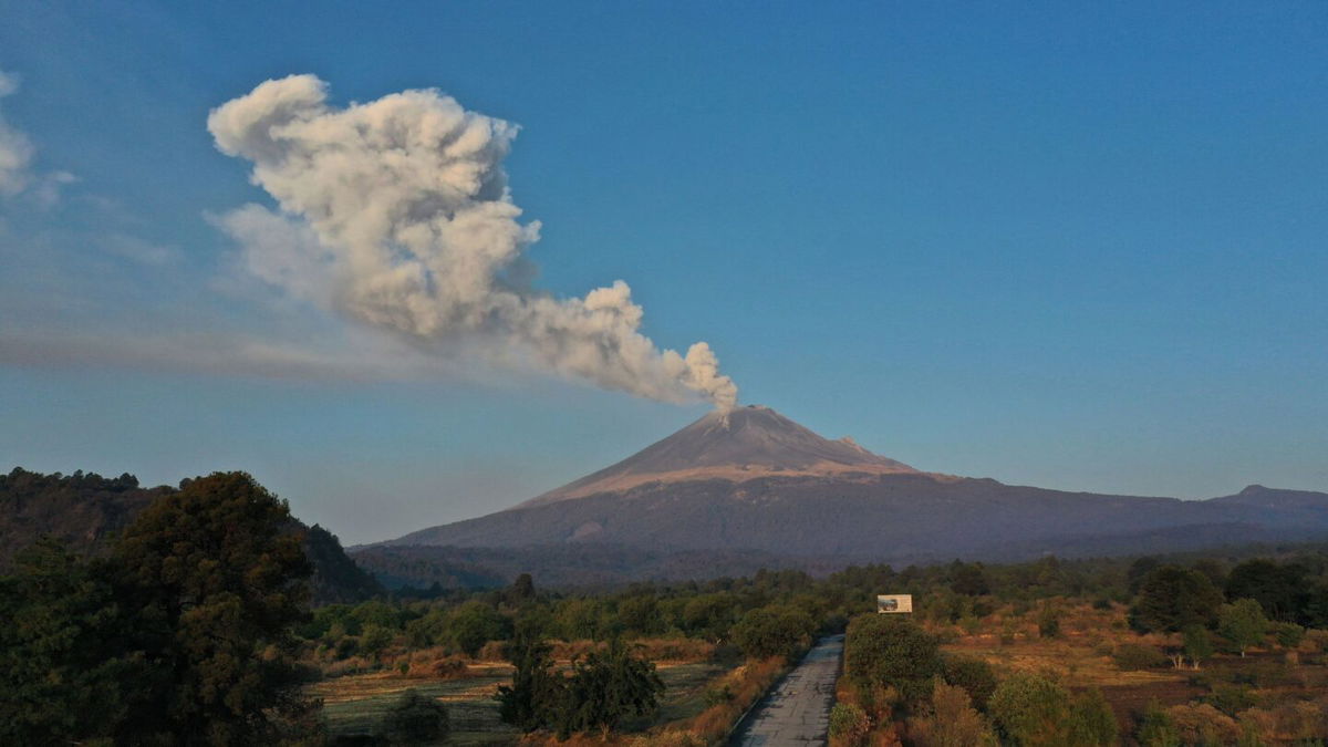 <i>Jose Castañares/AFP/Getty Images</i><br/>The Popocatépetl Volcano spews ash and smoke as seen from Puebla