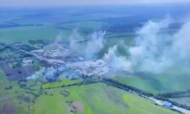 Aerial footage shows smoke rising over Russia's Belgorod region.